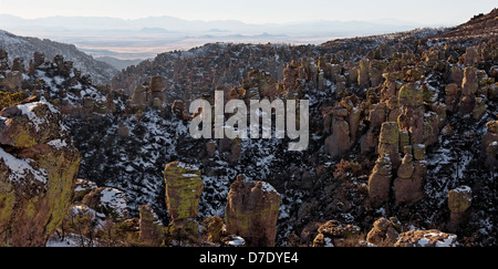 Terra di Standing-Up rocce vulcaniche di riolite deposizione, Chiricahua National Monument in Arizona Foto Stock