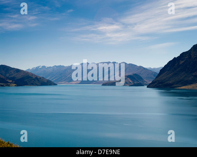 Vista del lago Hawea, a nord-est di Wanaka, Otago, Nuova Zelanda Foto Stock