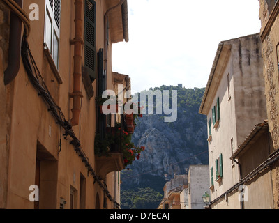 Un sacco di vasi di fiori su un balcone Foto Stock