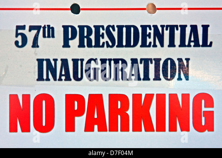 Un '57th inaugurazione presidenziale n. Parcheggio' segno su un metro di parcheggio vicino alla Casa Bianca di Washington D C. Foto Stock