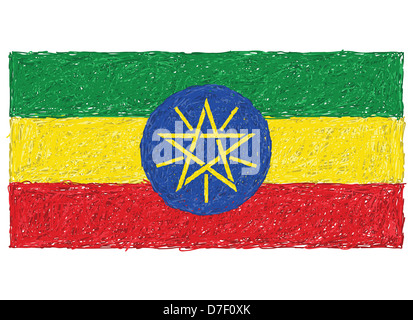 Disegnata a mano illustrazione della bandiera di Etiopia Foto Stock