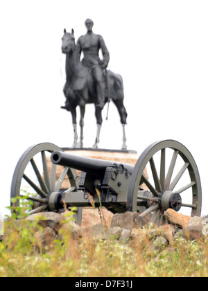 Battaglia di Gettysburg cannon e statua Pennsylvania,Guerra civile americana, 1-3 luglio 1863,ruota,vittoria dell'Unione, cannone,Gettysburg, Foto Stock