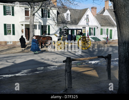 Trasporto e cavallo Colonial Williamsburg, Virginia, Stati Uniti d'America, carrozze,,Colonial Williamsburg Historic District 1699 -1780, Foto Stock