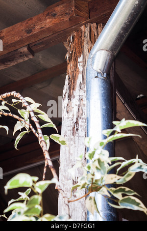 Pioggia di gronda tubazione di drenaggio acqua lontano da casa Foto Stock