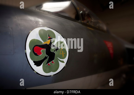 Strega a volare su una scopa, illustrazione, Hawker Hunter MK 58, a Britsh Air Force, Collezione aerei Hermeskeil, Germania Foto Stock
