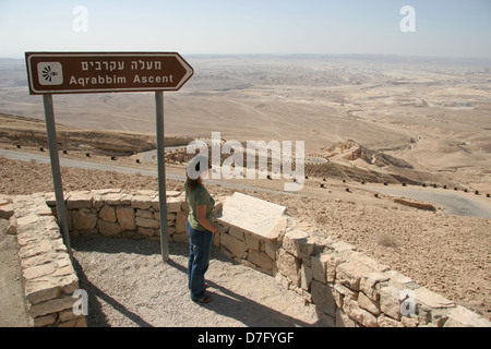 Vista del piccolo cratere da maale haakrabim, negev Foto Stock