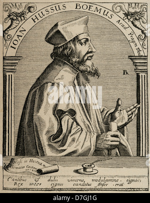 Jan Hus (1369-1415). Sacerdote ceca, filosofo e riformatore. Incisione. Foto Stock