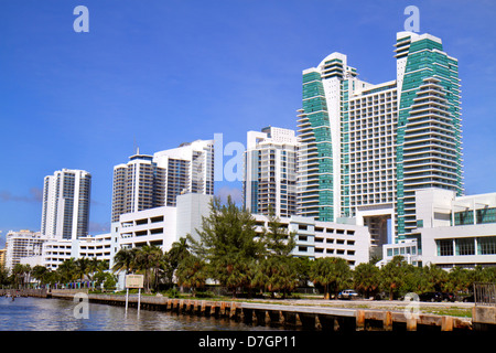 Hollywood Florida, grattacielo Intracoastal alto grattacielo grattacieli edificio edifici condominio appartamenti residenziali alloggio, skyline della città, S Foto Stock