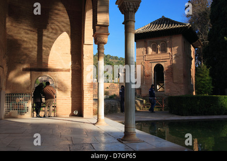 Acqua di riflessione nel Partal giardini Alhambra Granada Spagna Foto Stock