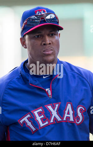 Milwaukee, Wisconsin, Stati Uniti d'America. Il 7 maggio 2013. Texas terzo baseman Adrian Beltre #29. Milwaukee ha sconfitto il Texas 6-3 a Miller Park di Milwaukee, WI. John Fisher/CSM/Alamy Live News Foto Stock