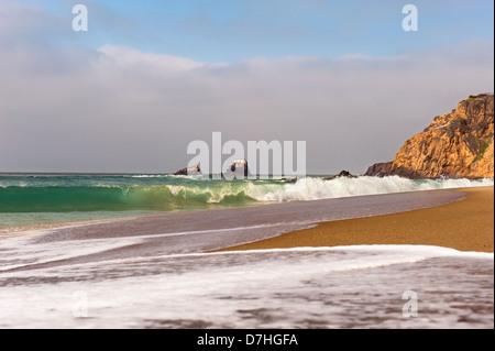 Onde che si infrangono lungo il litorale di una piccola baia in Laguna Beach in California. Foto Stock