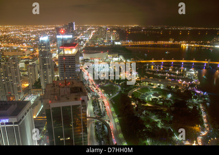 Miami Florida,Biscayne Boulevard,American Airlines Arena,Port Boulevard Bridge,vista aerea dall'alto,vista,dal Southeast Financial Center,ce Foto Stock