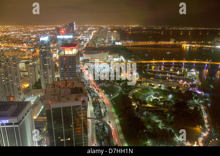 Miami Florida,Biscayne Boulevard,American Airlines Arena,Port Boulevard Bridge,vista aerea dall'alto,vista,dal Southeast Financial Center,ce Foto Stock