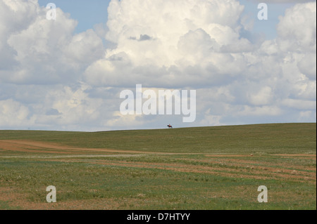 Lone rider nelle fasi in Mongolia Foto Stock