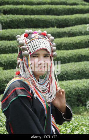 Akha hill tribe ragazza a Doi Wawee , nel nord della Thailandia Foto Stock