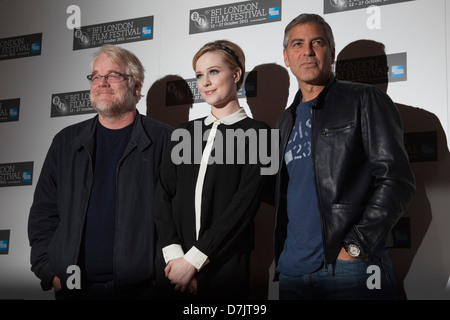 Philip Seymour Hoffman, Evan Rachel Wood e George Clooney, photocall per l'idi di marzo, BFI London Film Festival Foto Stock