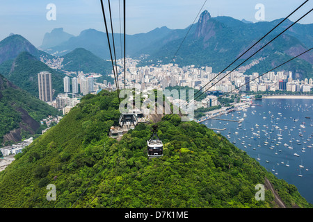 Vista su Botafogo e il Corcovado da la Montagna Sugar Loaf, Rio de Janeiro, Brasile Foto Stock