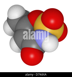 Acesulfame edulcorante artificiale, modello molecolare. Acesulfame è utilizzato principalmente come suo sale di potassio (acesulfame-K). Foto Stock