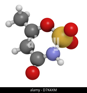 Acesulfame edulcorante artificiale, modello molecolare. Acesulfame è utilizzato principalmente come suo sale di potassio (acesulfame-K). Foto Stock