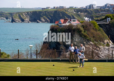 Newquay West End Bowling Club giocatori. Cornwall Regno Unito. Foto Stock