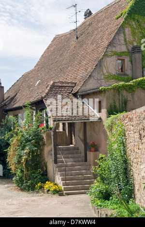 Tradizionale casa idilliaco in Mittelbergheim, un villaggio di una regione in Francia denominato Alsazia Foto Stock