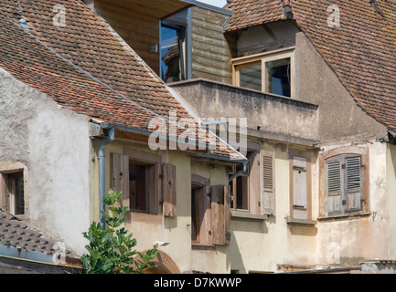 La facciata della casa visto in Mittelbergheim, un villaggio di una regione in Francia denominato Alsazia Foto Stock