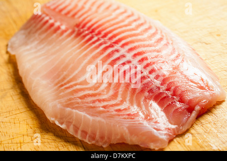 Crudo fresco di filetti di Tilapia Foto Stock