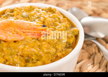 Caruru - stufato brasiliano con okra, gamberetti, olio di palma e dadi Foto Stock