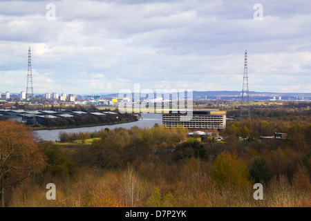 Glasgow da ovest visto da Erskine Bridge Foto Stock