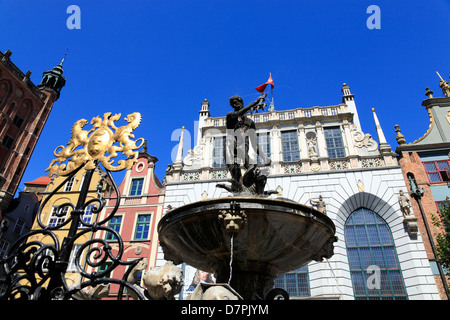 Fontana di Nettuno a Dlugi Targ, Mercato Lungo, Gdansk, Polonia Foto Stock