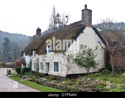 Cottage con il tetto di paglia, Dunster, Somerset Foto Stock