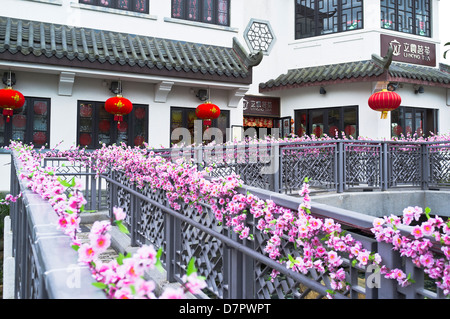 dh Ngong Ping 360 villaggio LANTAU HONG KONG ristorante cinese percorso di ingresso dei fiori cina Foto Stock