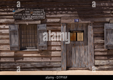 Il legno più vecchio Schoolhouse è visto in Sant'Agostino luce è raffigurato in Sant'Agostino, Florida Foto Stock