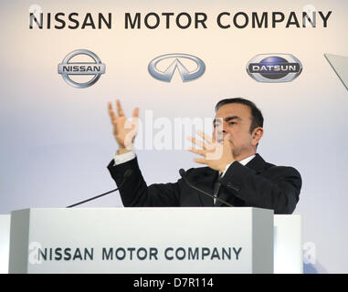 10 maggio 2013 - Yokohama, Giappone - Nissan Motor Corp. CEO Carlos Ghosn parla durante una conferenza stampa tenutasi presso la società di sede a Yokohama, in Giappone il 10 maggio 2013. (Credito Immagine: © Junko Kimura/Jana premere/ZUMAPRESS.com) Foto Stock