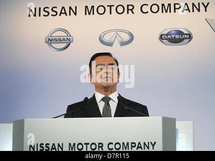 10 maggio 2013 - Yokohama, Giappone - Nissan Motor Corp. CEO Carlos Ghosn parla durante una conferenza stampa tenutasi presso la società di sede a Yokohama, in Giappone il 10 maggio 2013. (Credito Immagine: © Junko Kimura/Jana premere/ZUMAPRESS.com) Foto Stock