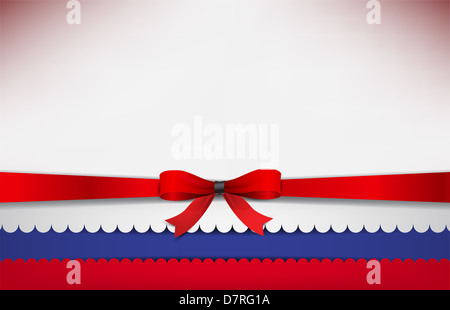 Abstract dello sfondo con la bandiera della Russia e un fiocco rosso. Foto Stock