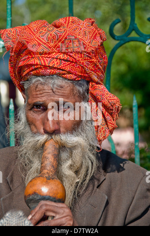 Il serpente incantatore in Delhi India Foto Stock