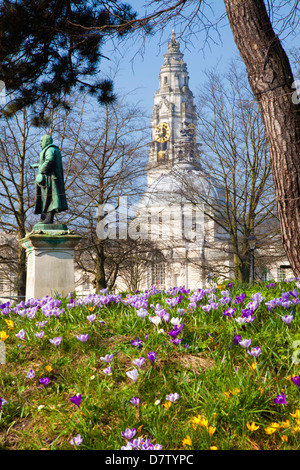 City Hall, Civic Center, Gorsedd Gardens, Cardiff Wales, Regno Unito Foto Stock