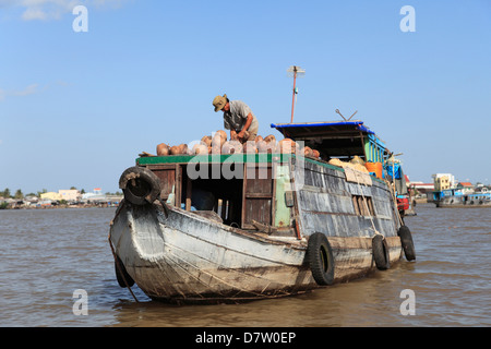 Barca del fiume Mekong, Delta del Mekong, Vinh Long Provincia, Vietnam, Indocina, sud-est asiatico Foto Stock