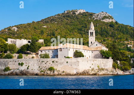 Monastero Francescano, isola di Lopud, isole Elafiti (Elaphites), costa dalmata, Mare Adriatico, Croazia Foto Stock