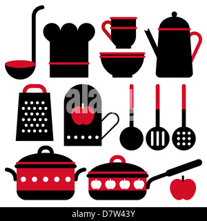 Arnese da cucina set isolato su sfondo bianco Foto Stock