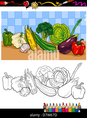 Libro da colorare o pagina Cartoon illustrazione di verdure cibo gruppo oggetti per Bambini Educazione Foto Stock