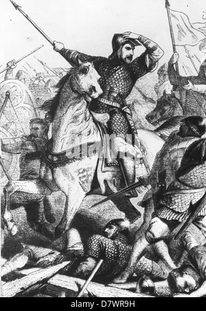 Guglielmo il Conquistatore (c1028-1087) nella battaglia di Hastings in una incisione del XVIII secolo Foto Stock