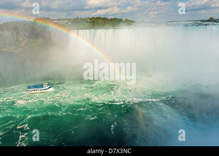 Rainbow sorge dalla nebbia a ferro di cavallo, Niagara Falls, Ontario, Canada Foto Stock