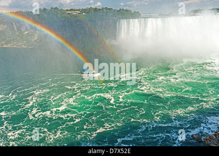 Rainbow sorge dalla nebbia a ferro di cavallo, Niagara Falls, Ontario, Canada Foto Stock