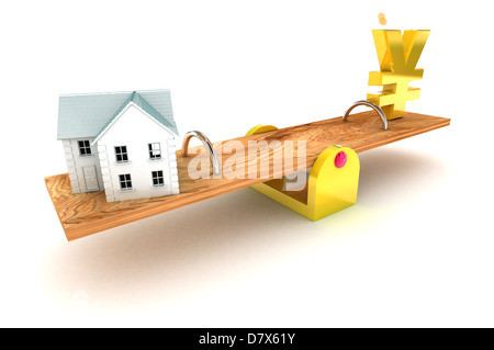 Un colorato rendering 3d debito alloggiamento Yen / Yuan illustrazione Foto Stock