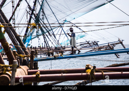 Cinese di reti da pesca di Kochi, in Kerala, India Foto Stock