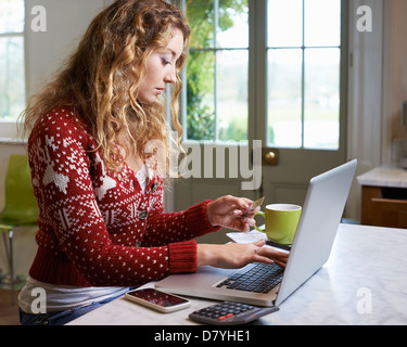 Donna shopping sul computer portatile Foto Stock