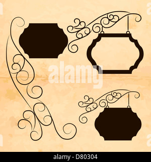 Set di vettore di piante ornamentali e da segni di decorazione Foto Stock