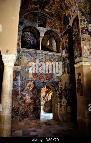 Mistra è un borgo fortificato situato su Mt. Taigetos, vicino all'antica Sparta, è servita come capitale della cultura bizantina Despotate. Foto Stock